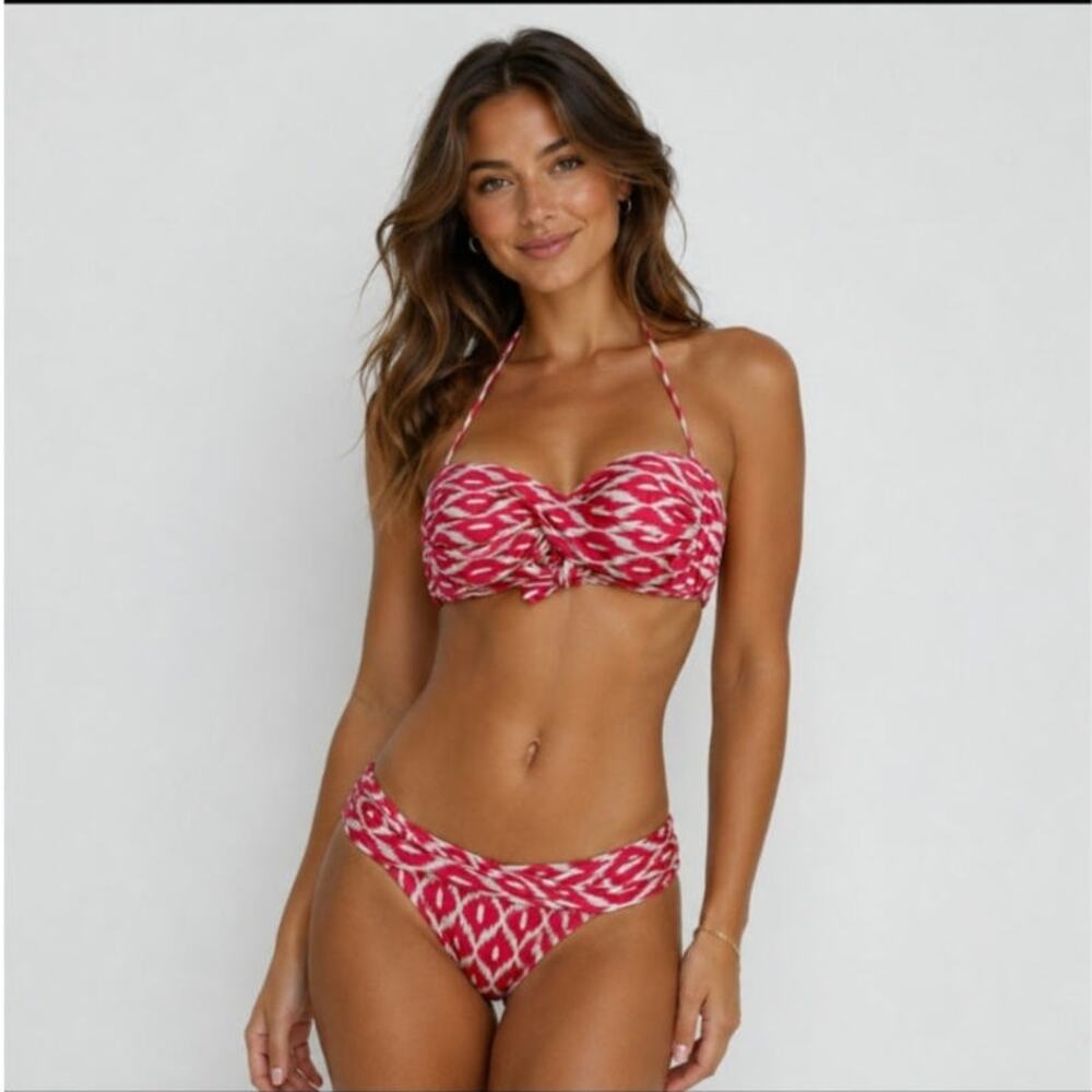 Robin Piccone Red Vibrant Bandeau Bikini Top: Small Bottoms: M